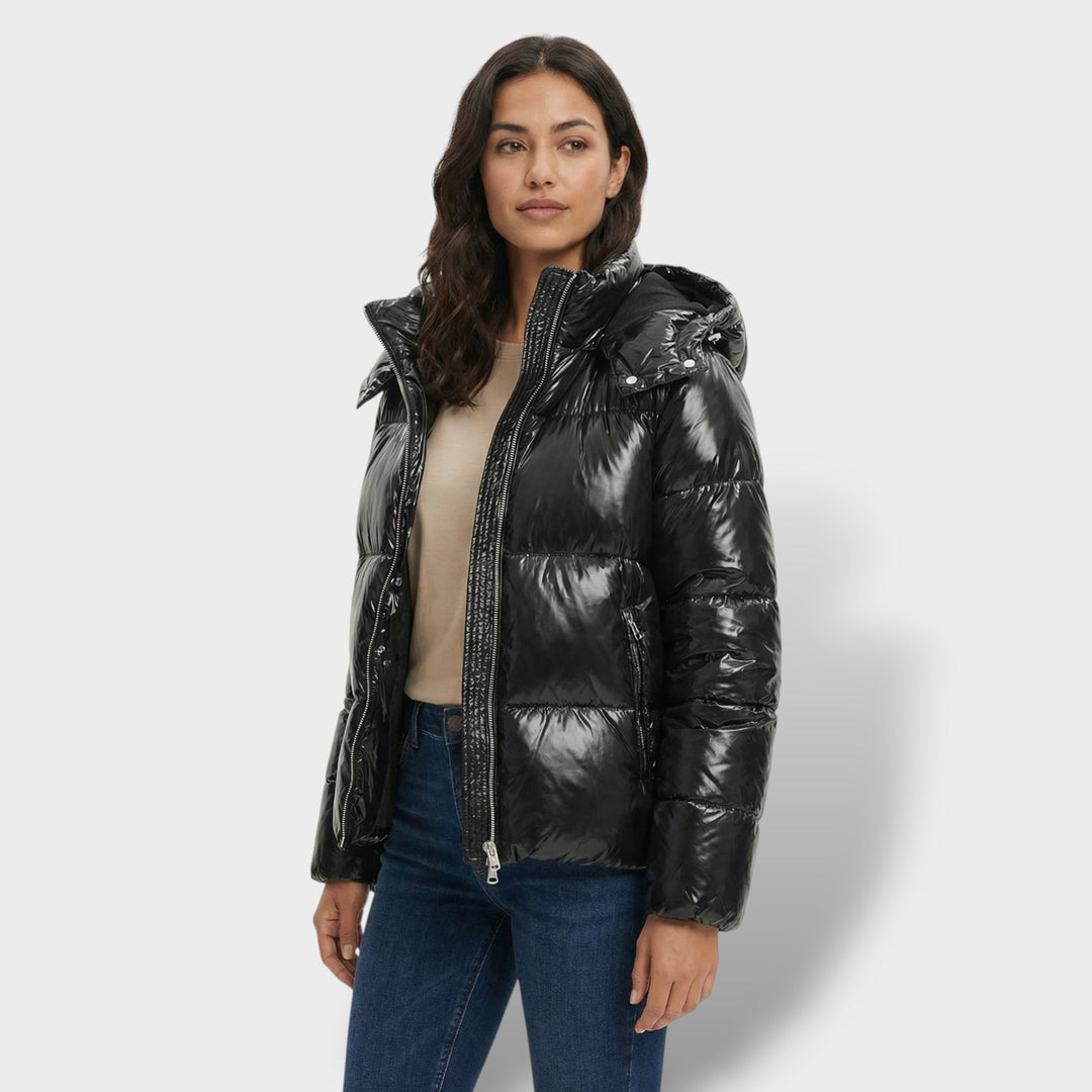 Veste Matelassée Brillante Capuche Femme