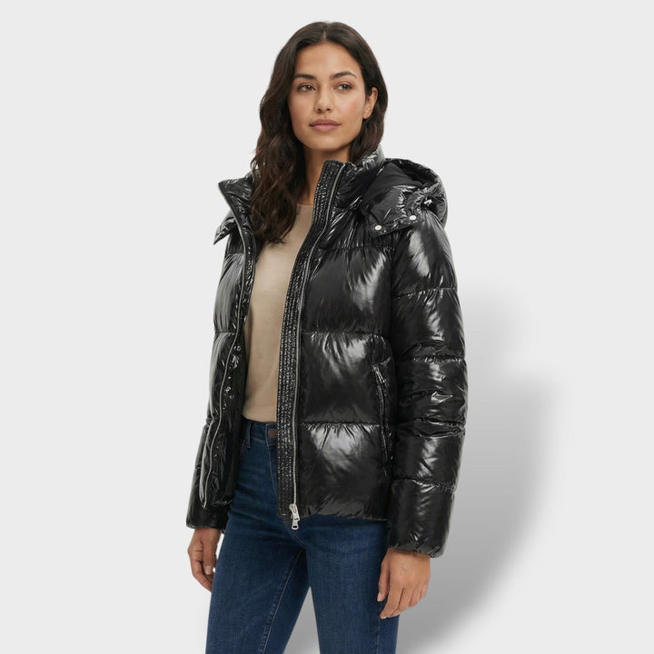 Veste Matelassée Brillante Capuche Femme