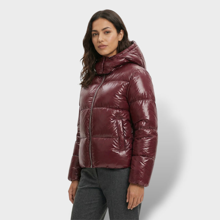 Veste Matelassée Brillante Capuche Femme