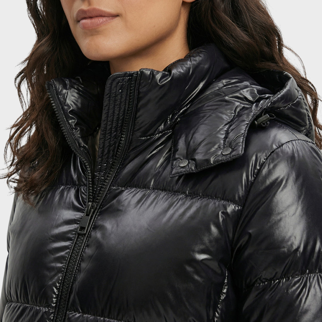 Veste Matelassée Brillante Capuche Femme