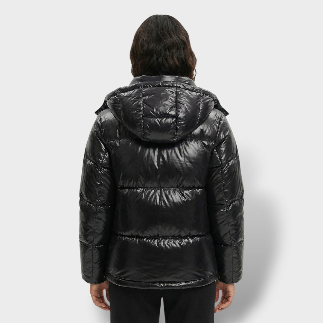 Veste Matelassée Brillante Capuche Femme