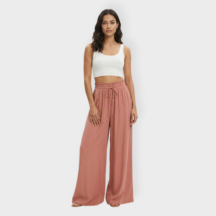 Pantalon Large Taille Élastique Femme