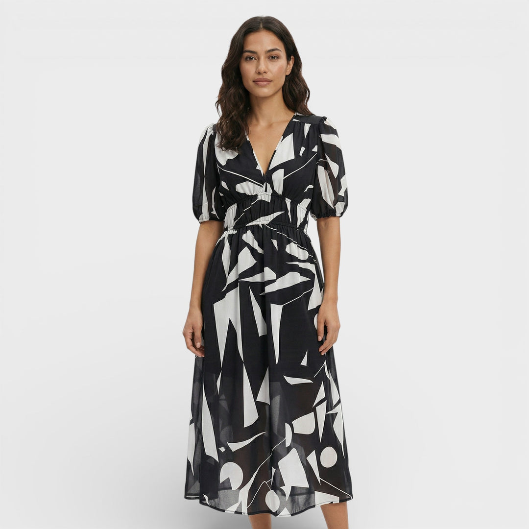 Robe Midi Florale Manches Bouffantes