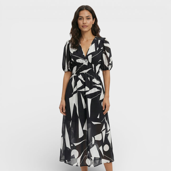 Robe Midi Florale Manches Bouffantes