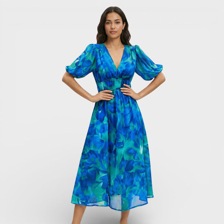 Robe Midi Florale Manches Bouffantes