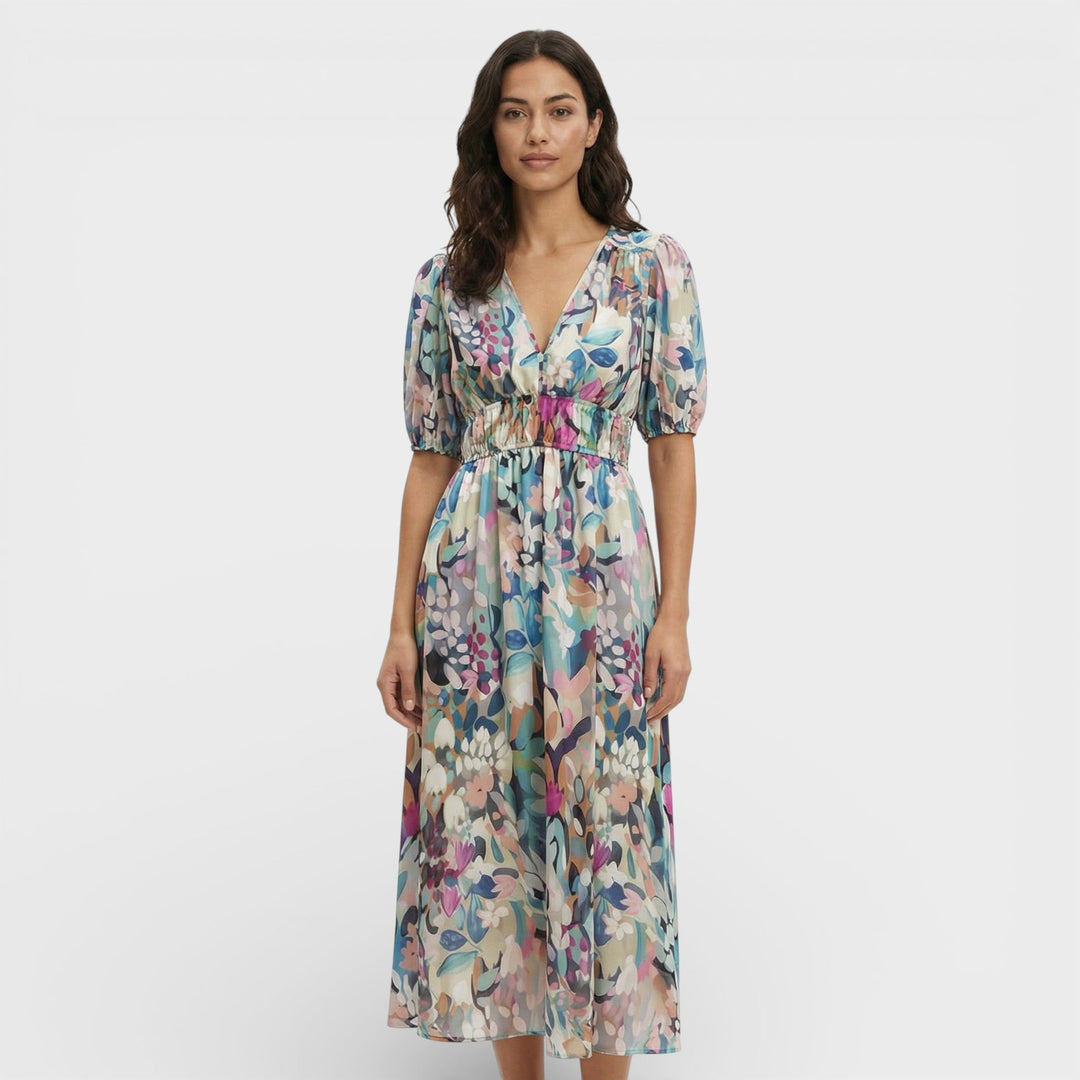 Robe Midi Florale Manches Bouffantes