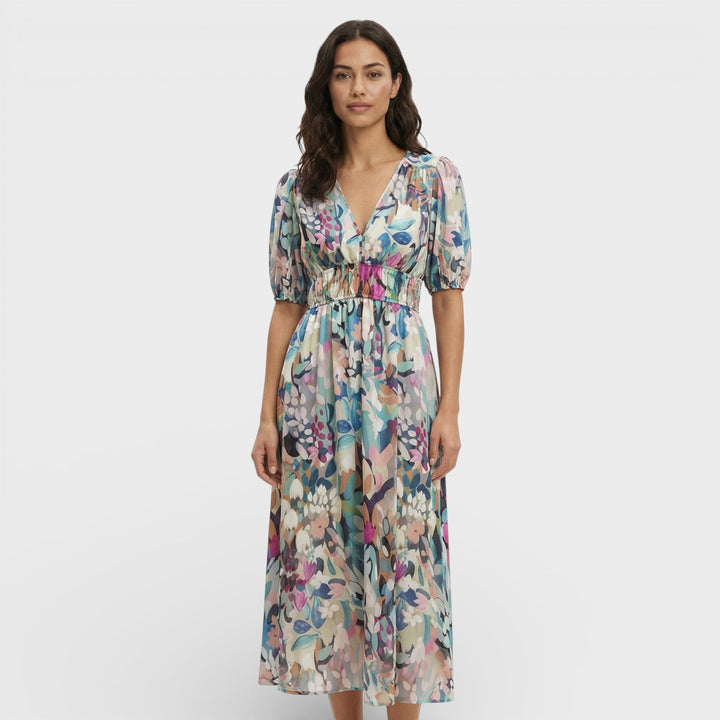 Robe Midi Florale Manches Bouffantes