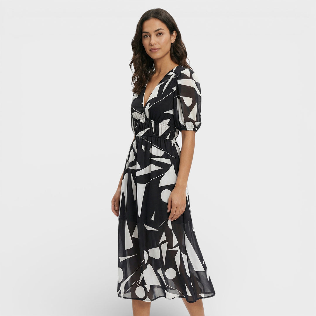 Robe Midi Florale Manches Bouffantes