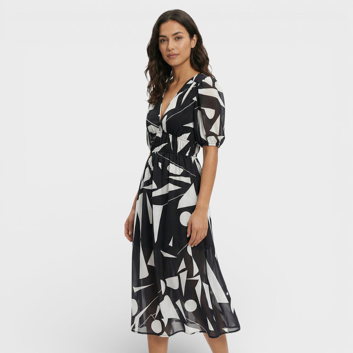 Robe Midi Florale Manches Bouffantes