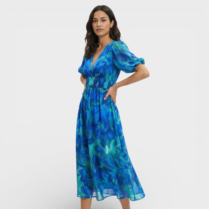 Robe Midi Florale Manches Bouffantes
