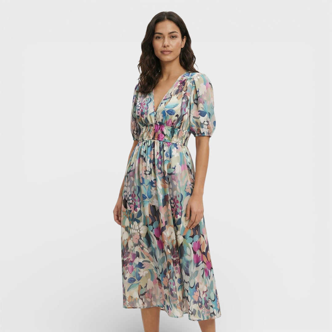 Robe Midi Florale Manches Bouffantes