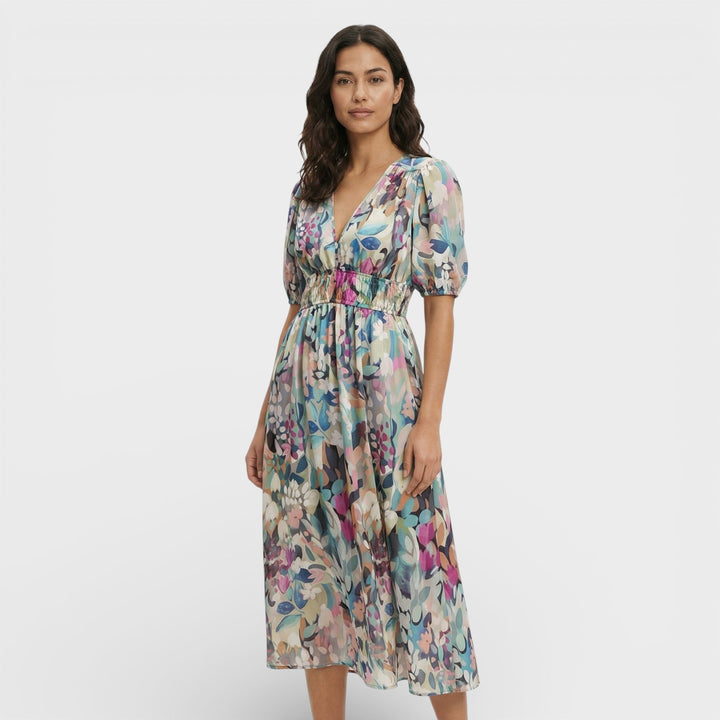 Robe Midi Florale Manches Bouffantes