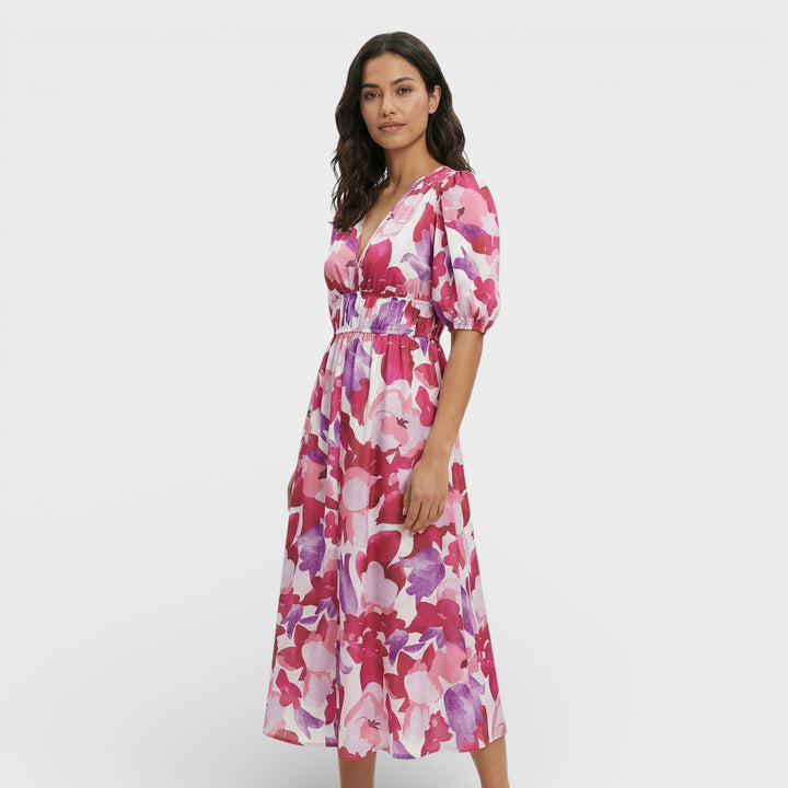 Robe Midi Florale Manches Bouffantes