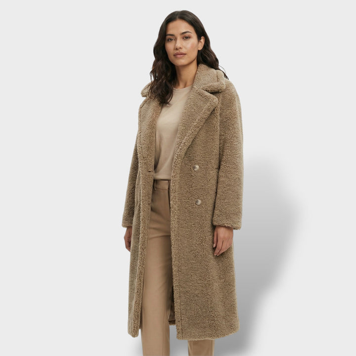 Manteau Teddy Long Double Boutonnage Femme