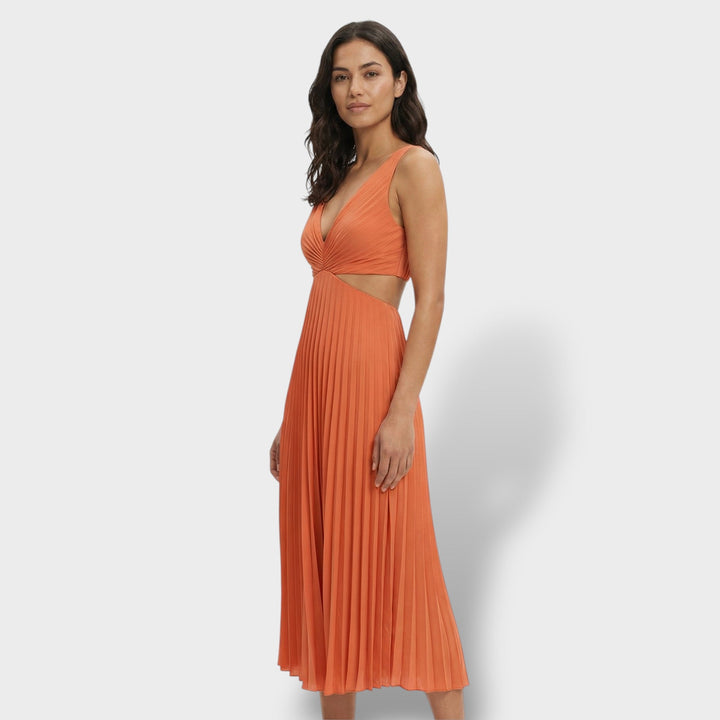 Robe Midi Plissée Élégante Femme