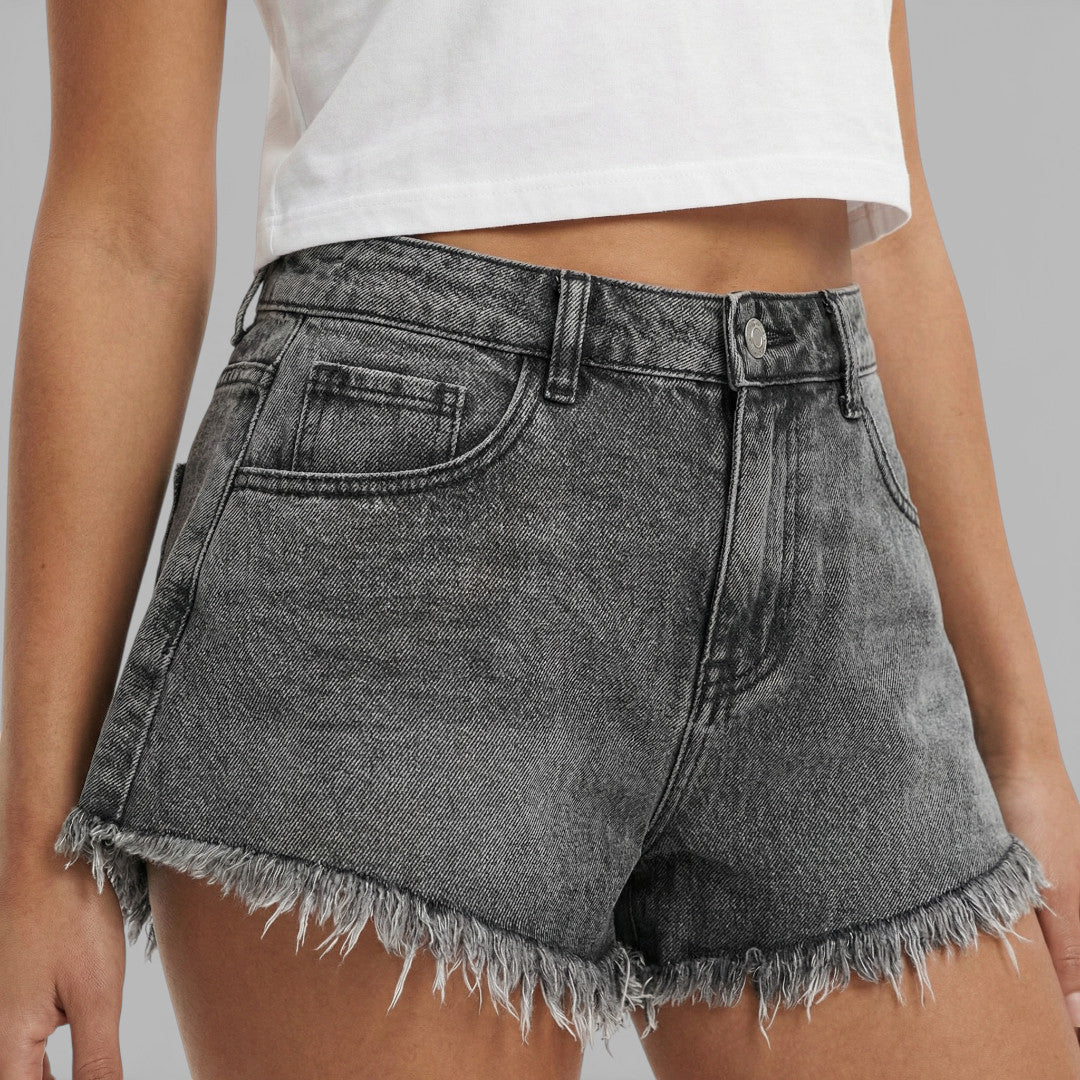 Short Jean Noir Femme Taille Haute