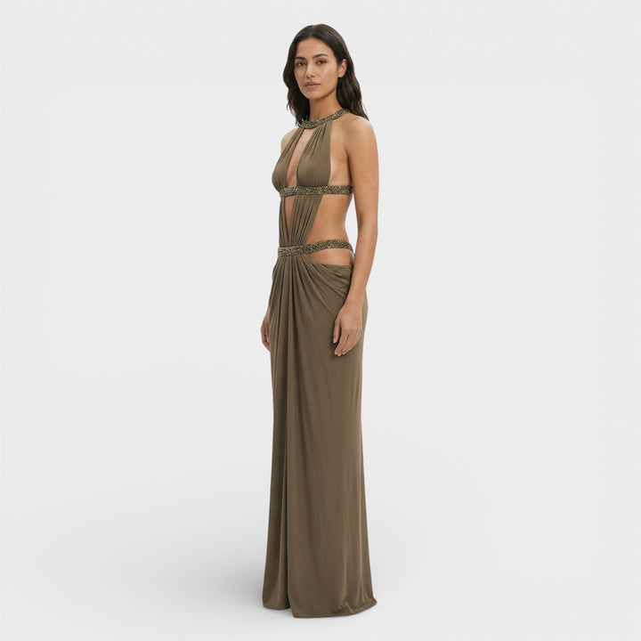 Robe Longue Halter Paillettes Femme