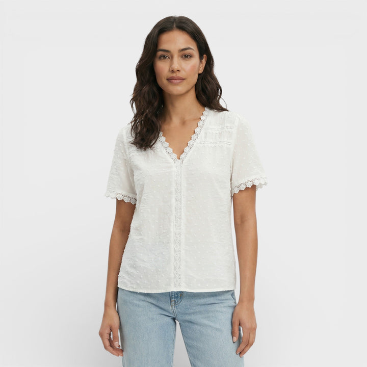 Blouse Blanche Texture Décolleté V