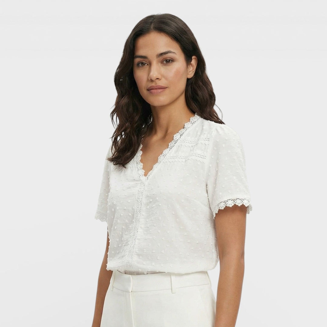 Blouse Blanche Texture Décolleté V