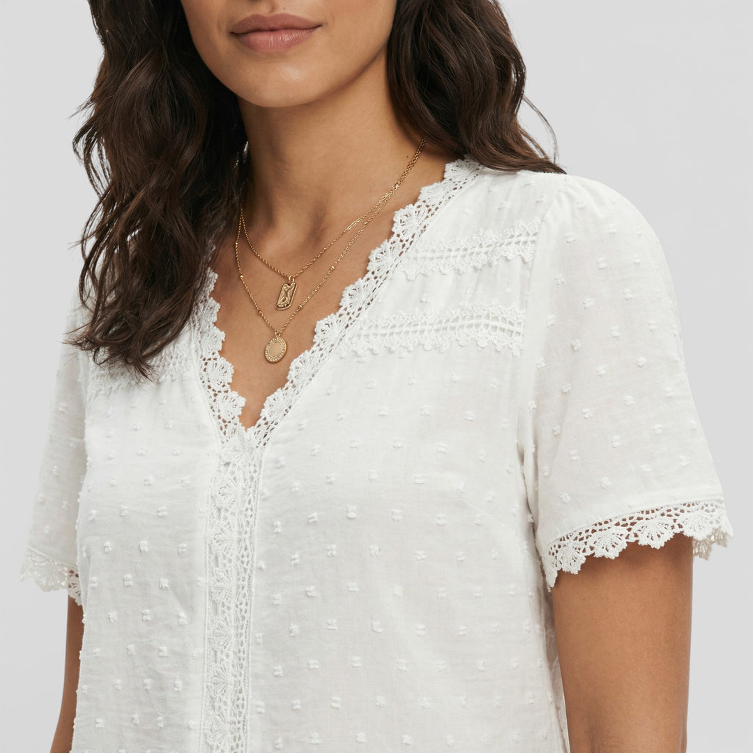 Blouse Blanche Texture Décolleté V