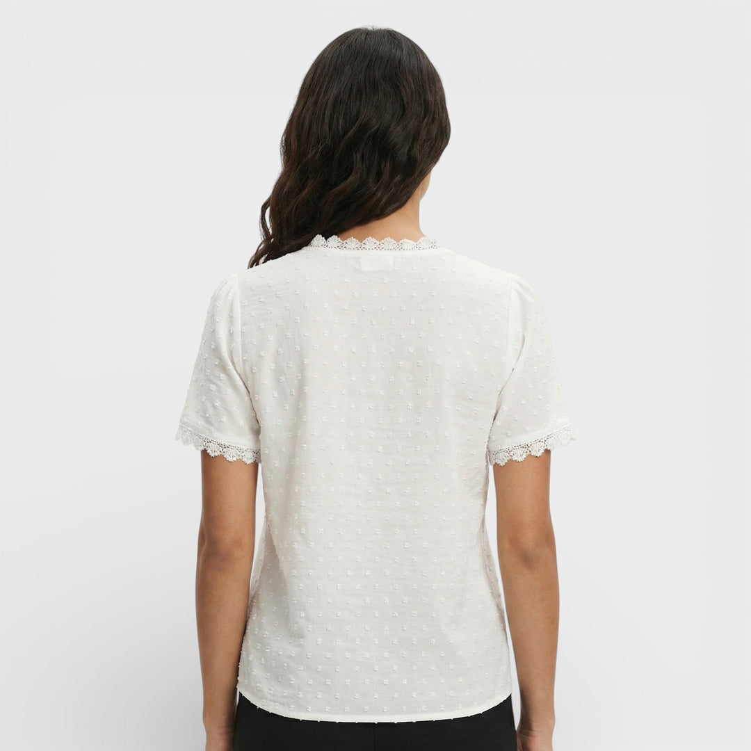 Blouse Blanche Texture Décolleté V