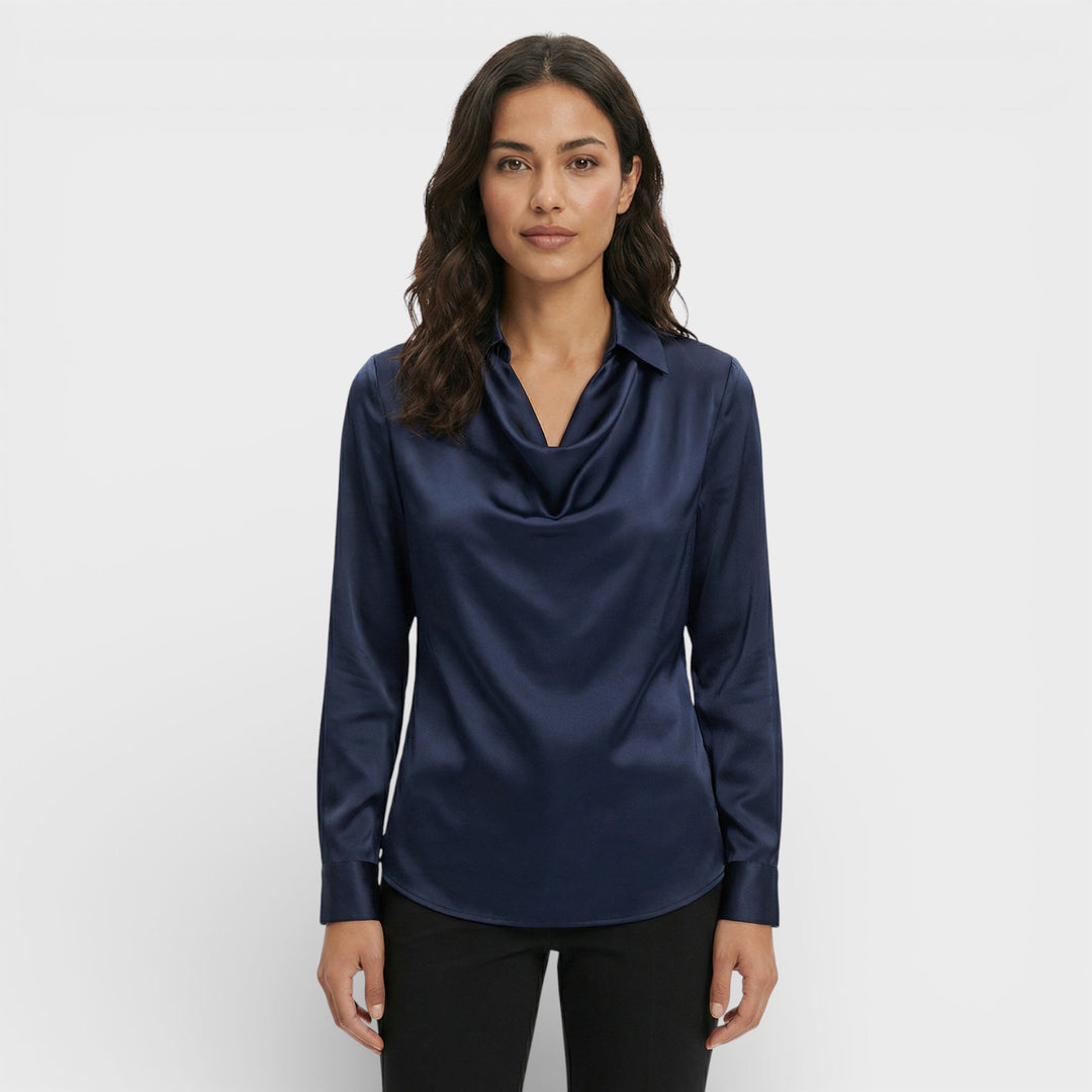 Blouse Satinée Col Drapé Femme