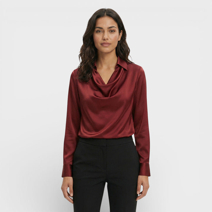 Blouse Satinée Col Drapé Femme
