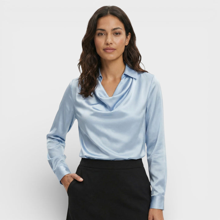 Blouse Satinée Col Drapé Femme