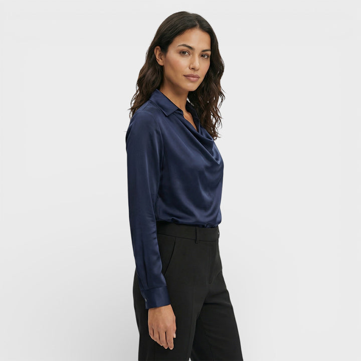 Blouse Satinée Col Drapé Femme