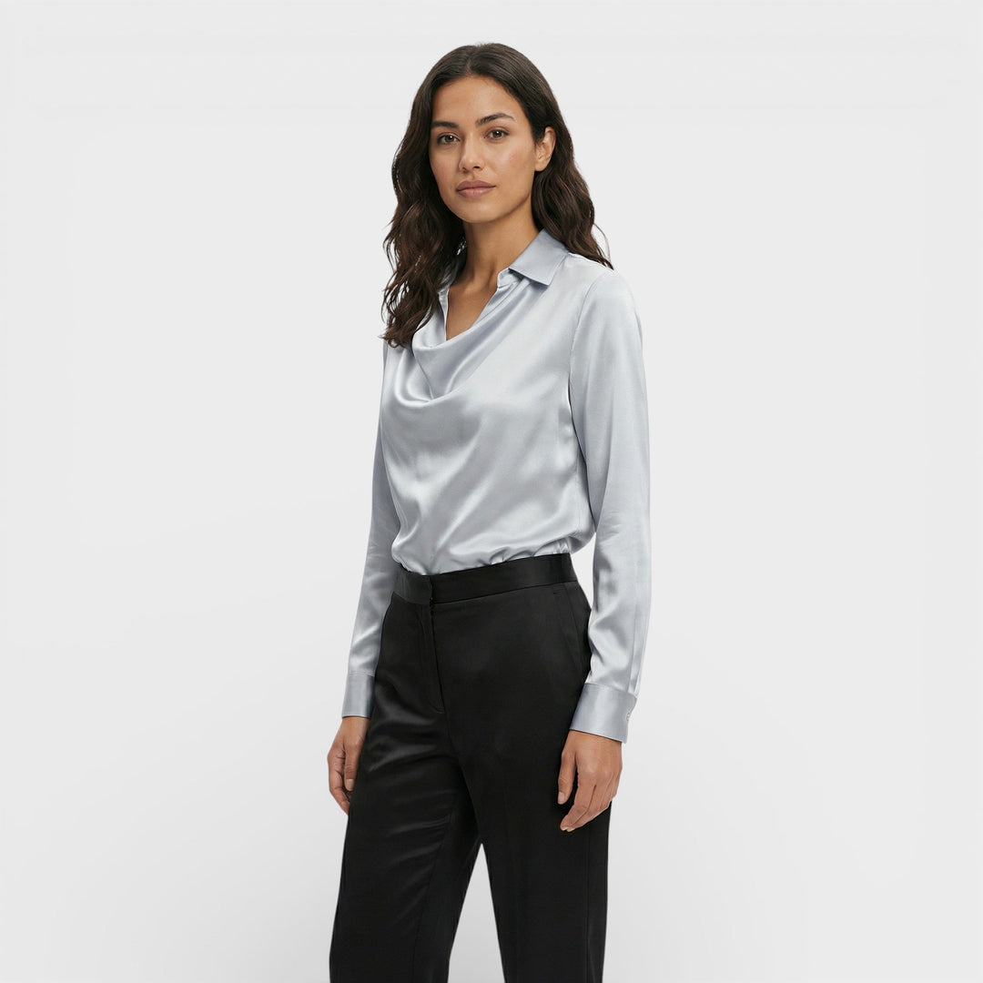 Blouse Satinée Col Drapé Femme