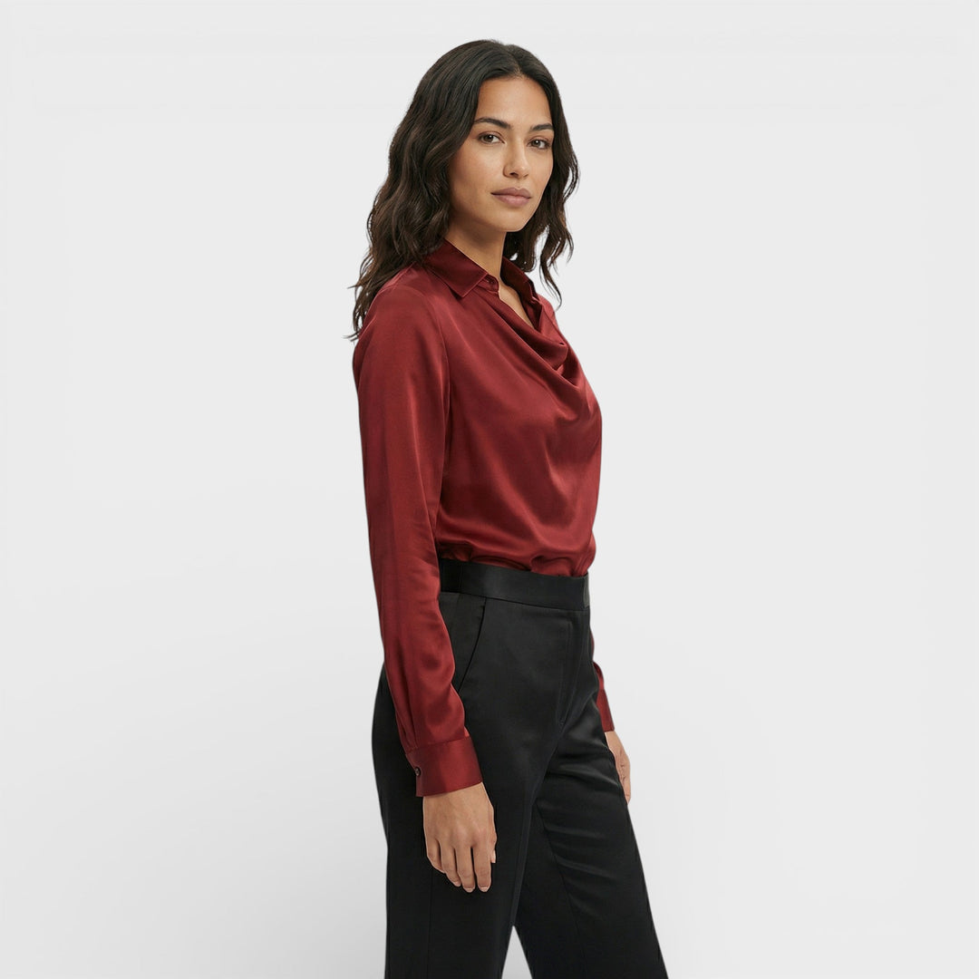 Blouse Satinée Col Drapé Femme