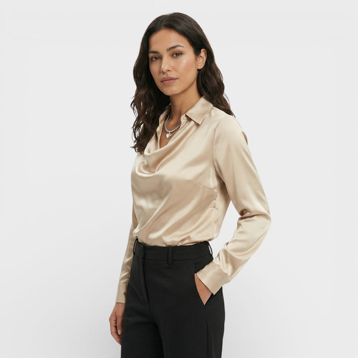 Blouse Satinée Col Drapé Femme