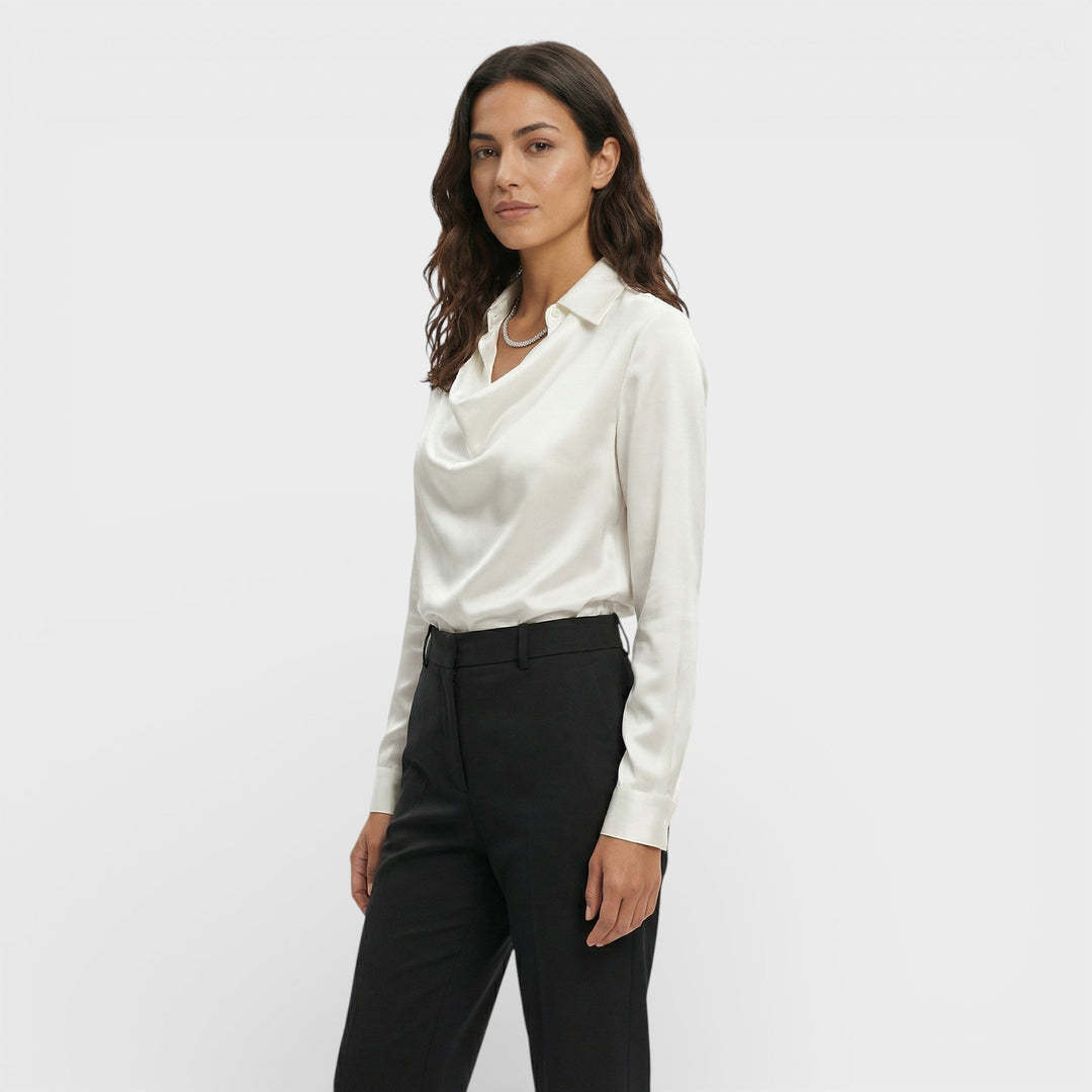 Blouse Satinée Col Drapé Femme