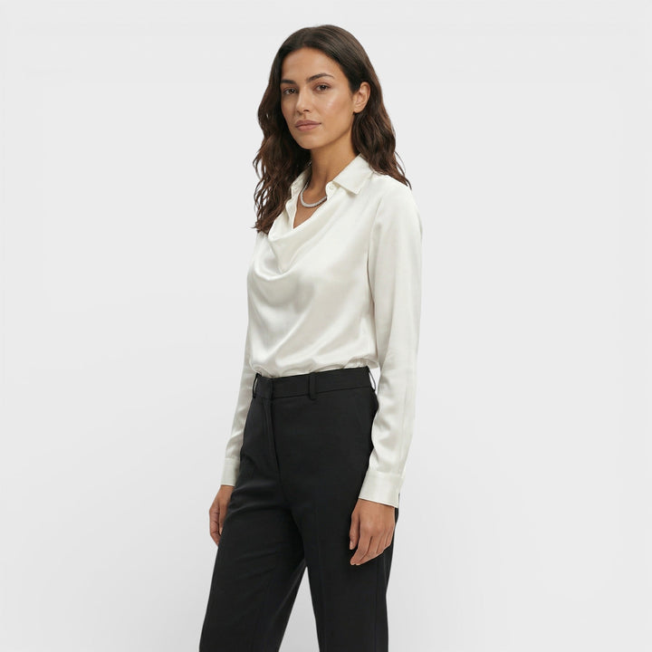 Blouse Satinée Col Drapé Femme