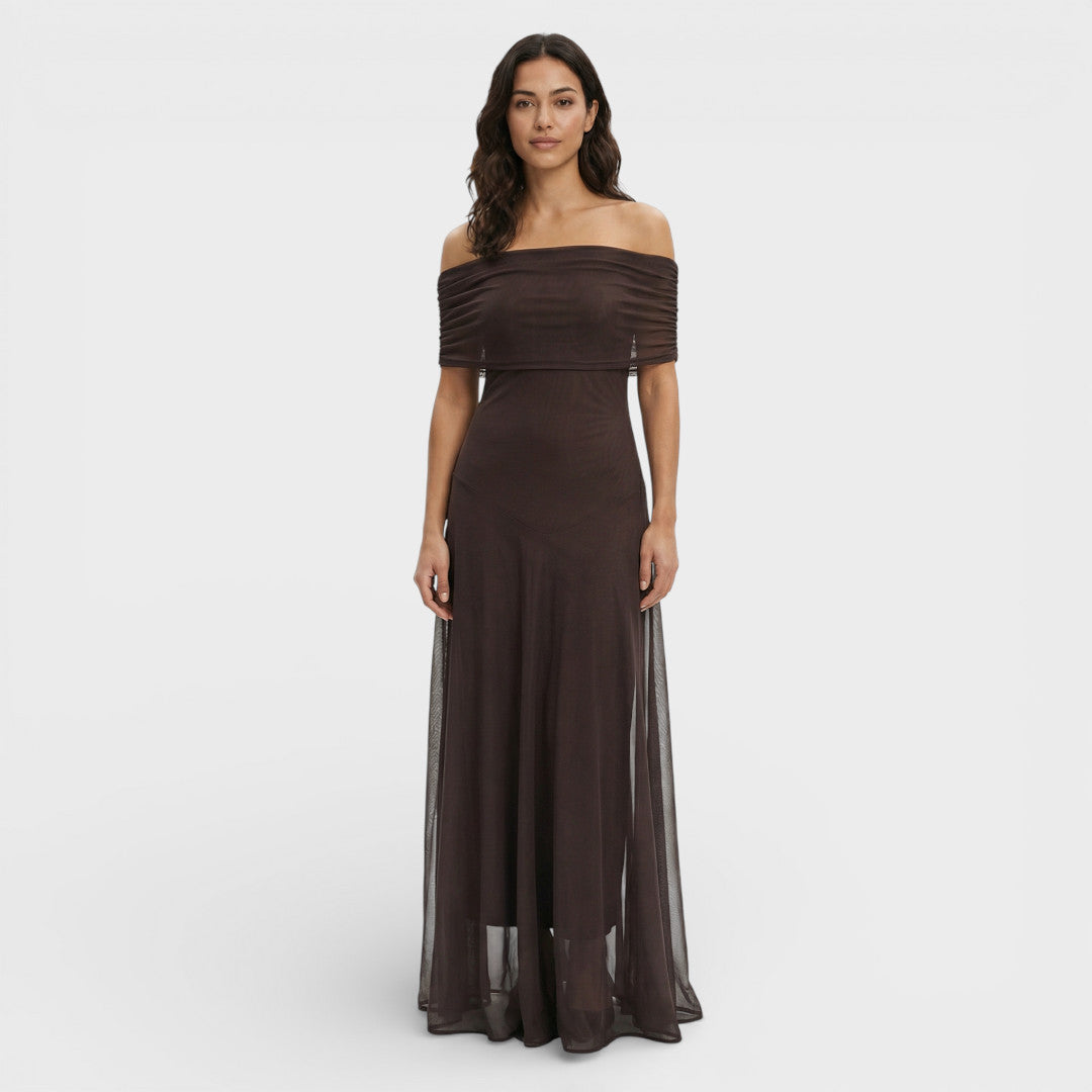 Robe Maxi Mousseline Épaules Dénudées
