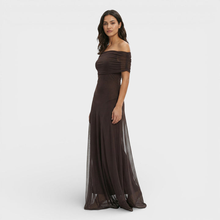 Robe Maxi Mousseline Épaules Dénudées