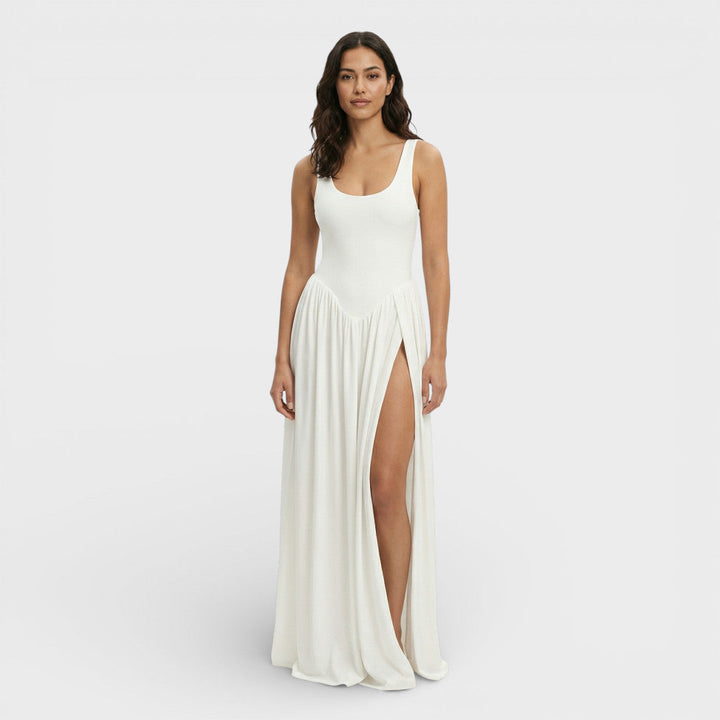 Robe Longue Drapée Sculpturale Blanche