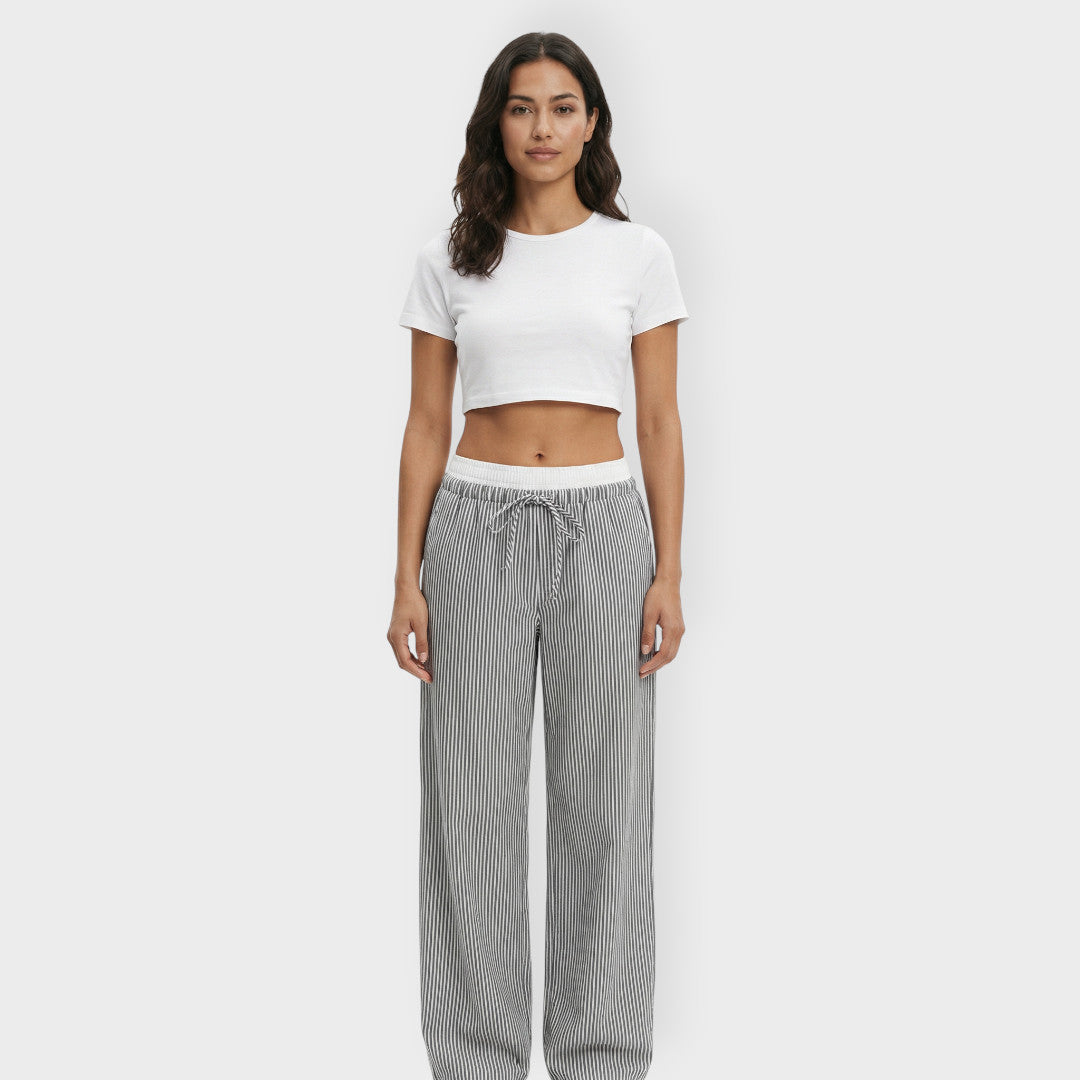 Pantalon Large Rayures Taille Femme