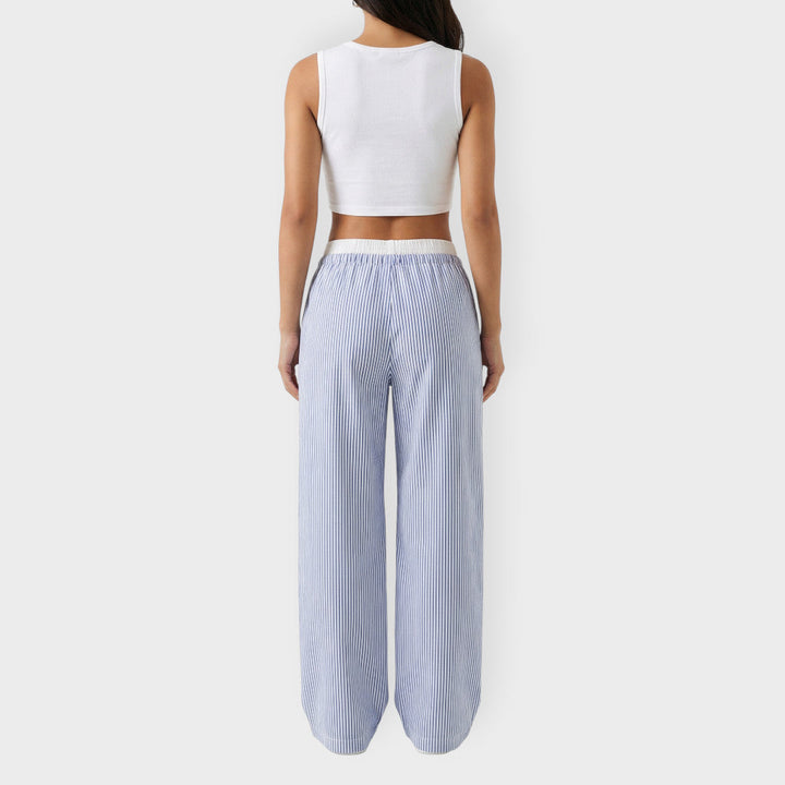 Pantalon Large Rayures Taille Femme