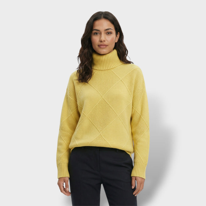 Pull Col Haut Tricot Losanges Femme