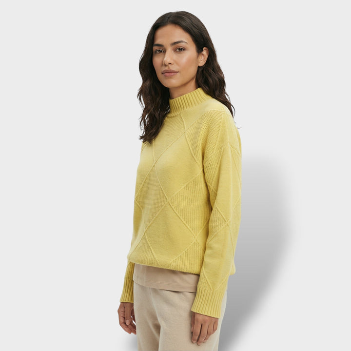 Pull Col Haut Tricot Losanges Femme