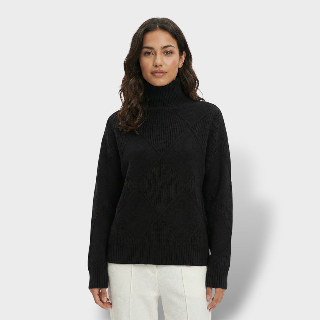 Pull Col Haut Tricot Losanges Femme