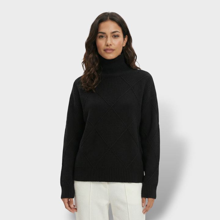 Pull Col Haut Tricot Losanges Femme