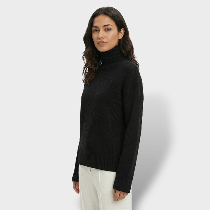 Pull Col Haut Tricot Losanges Femme