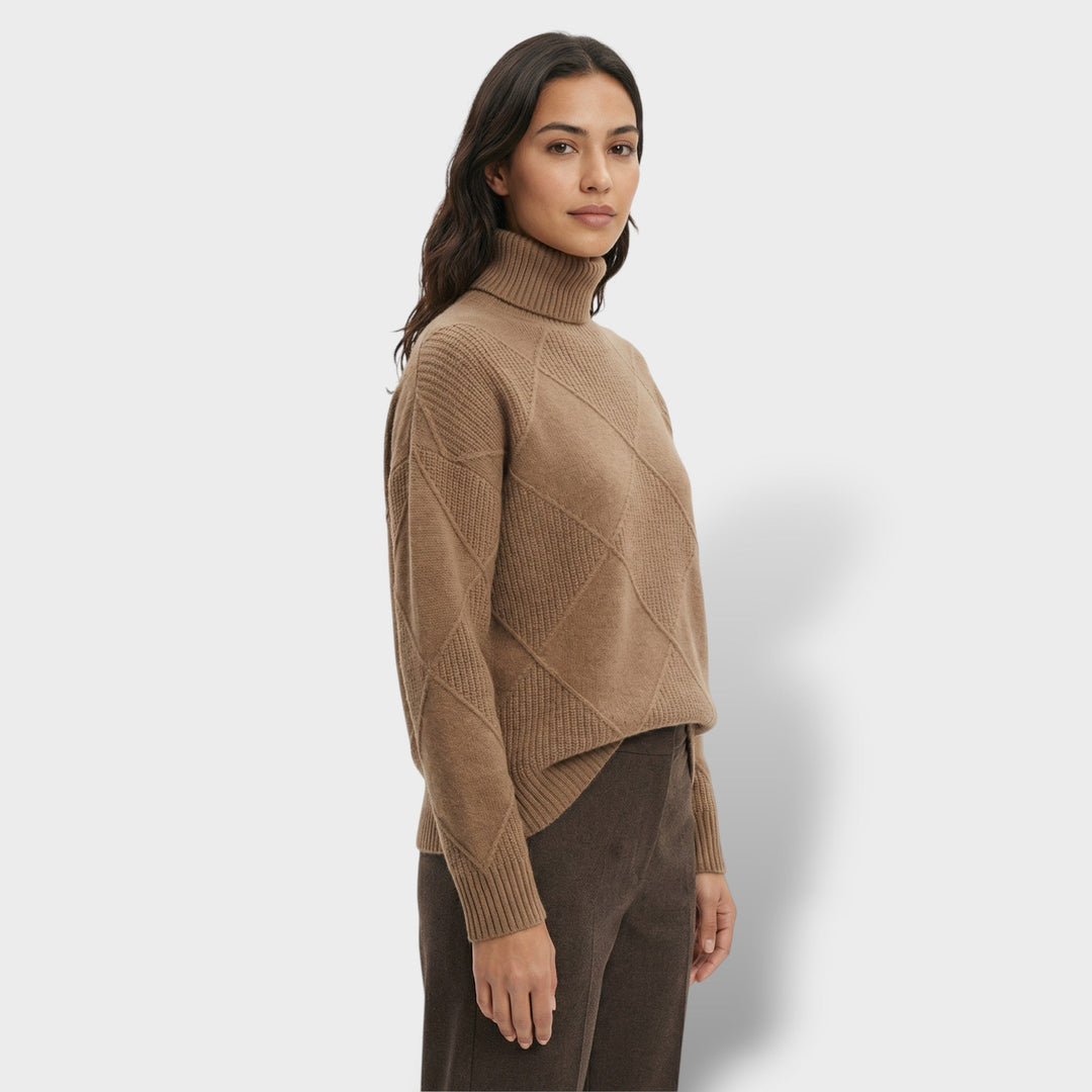 Pull Col Haut Tricot Losanges Femme