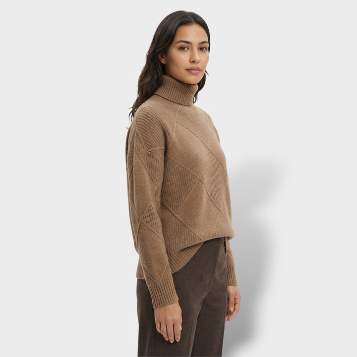Pull Col Haut Tricot Losanges Femme