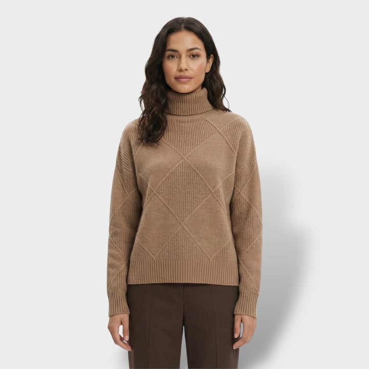 Pull Col Haut Tricot Losanges Femme
