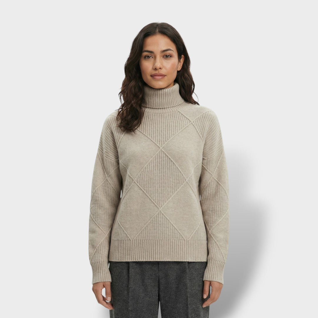 Pull Col Haut Tricot Losanges Femme