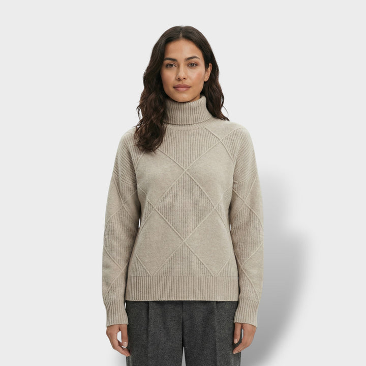 Pull Col Haut Tricot Losanges Femme