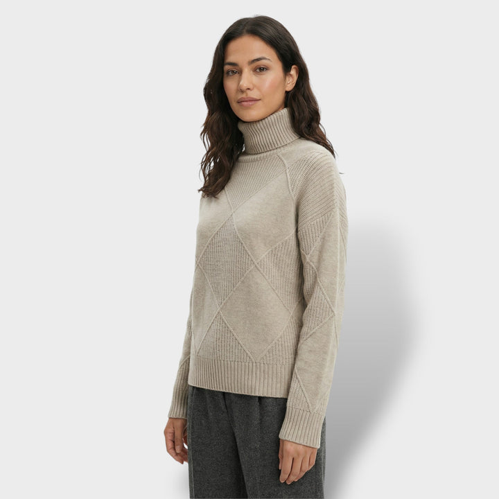 Pull Col Haut Tricot Losanges Femme